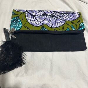 NEW Zipper Fold Over Purple Clutch Bag with Feather Tassel made Zambia, Africa